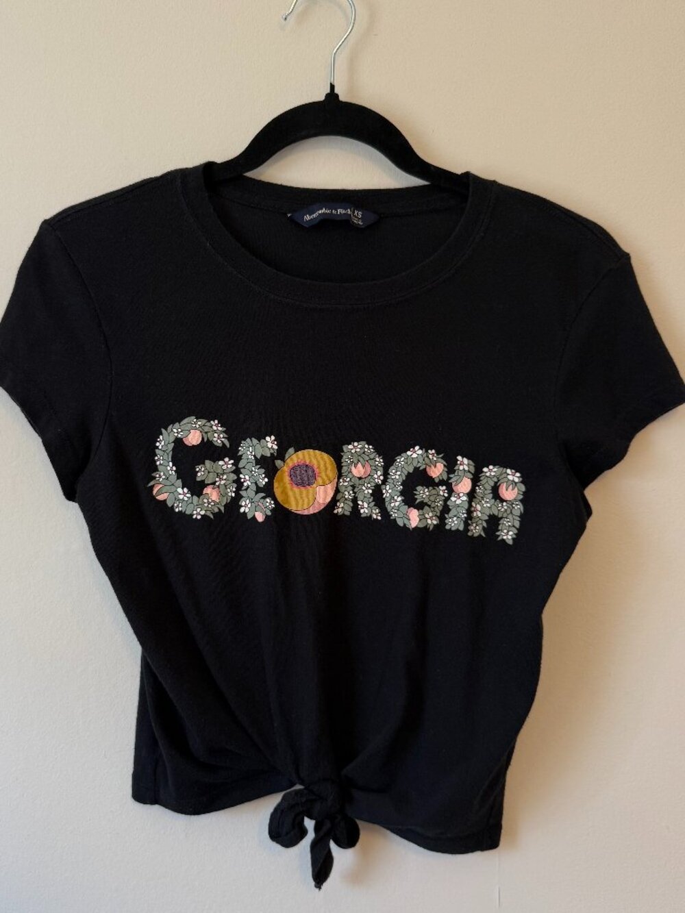 Abercrombie & Fitch Women's Georgia Graphic Tee Size XS Tie Front Black Cotton